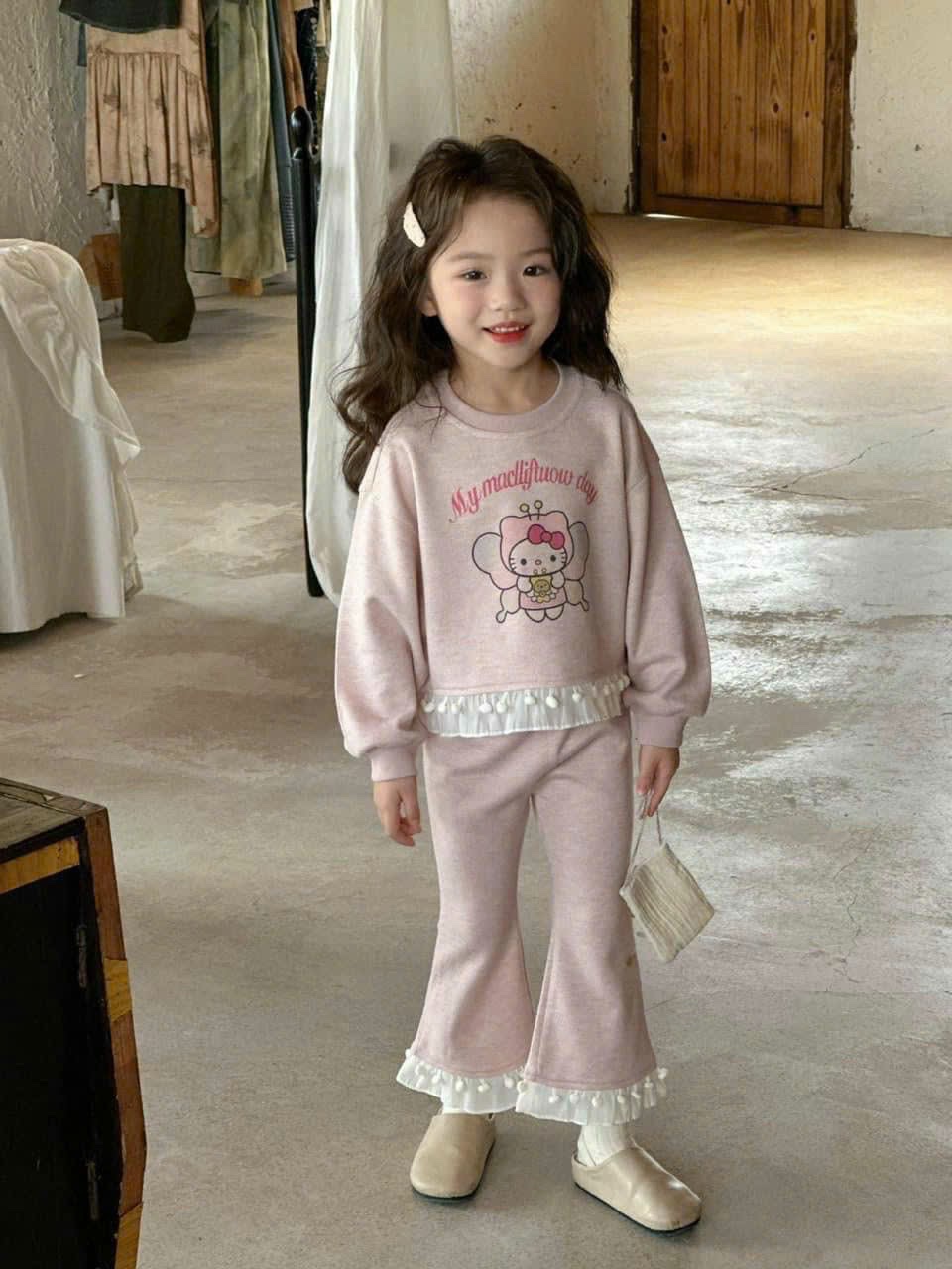 Sét hồng tăm zip kitty xk bé gái