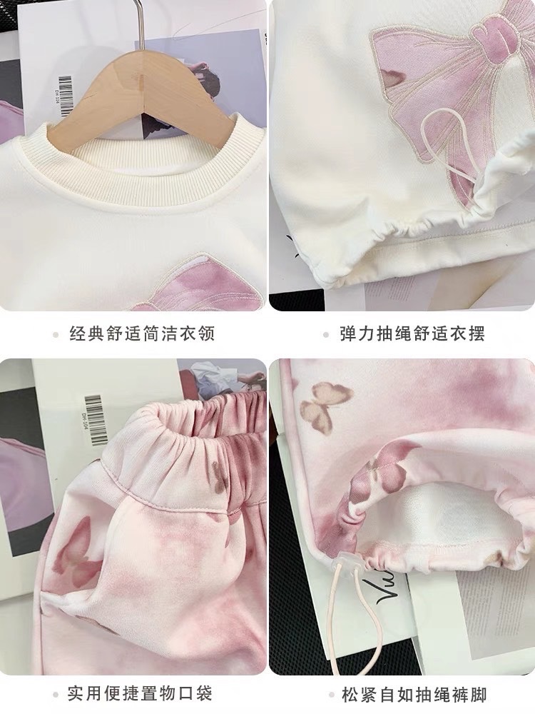 Sét bộ nỉ áo kem nơ bé gái sn
