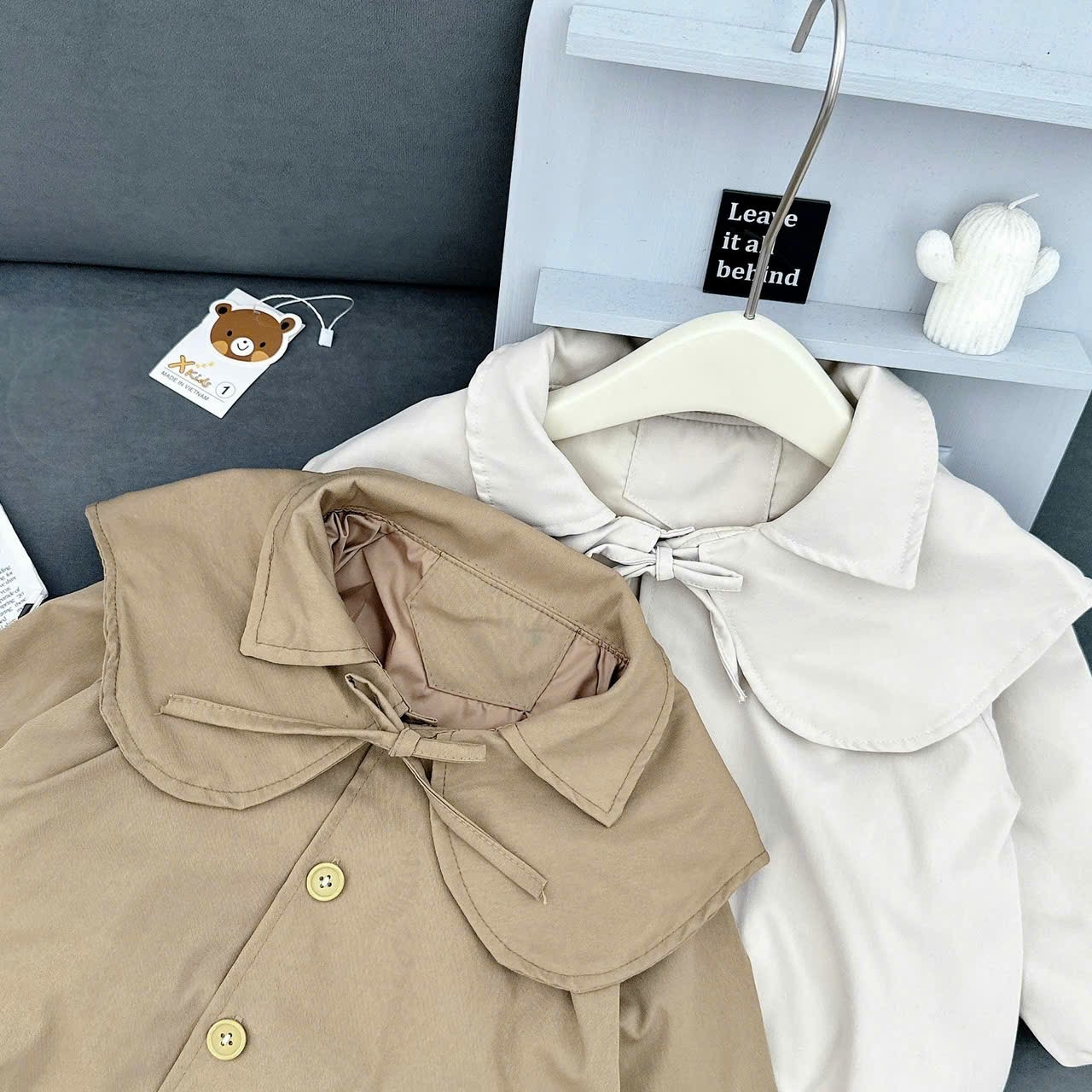 Áo khoác boom nâu kem cho bé gái