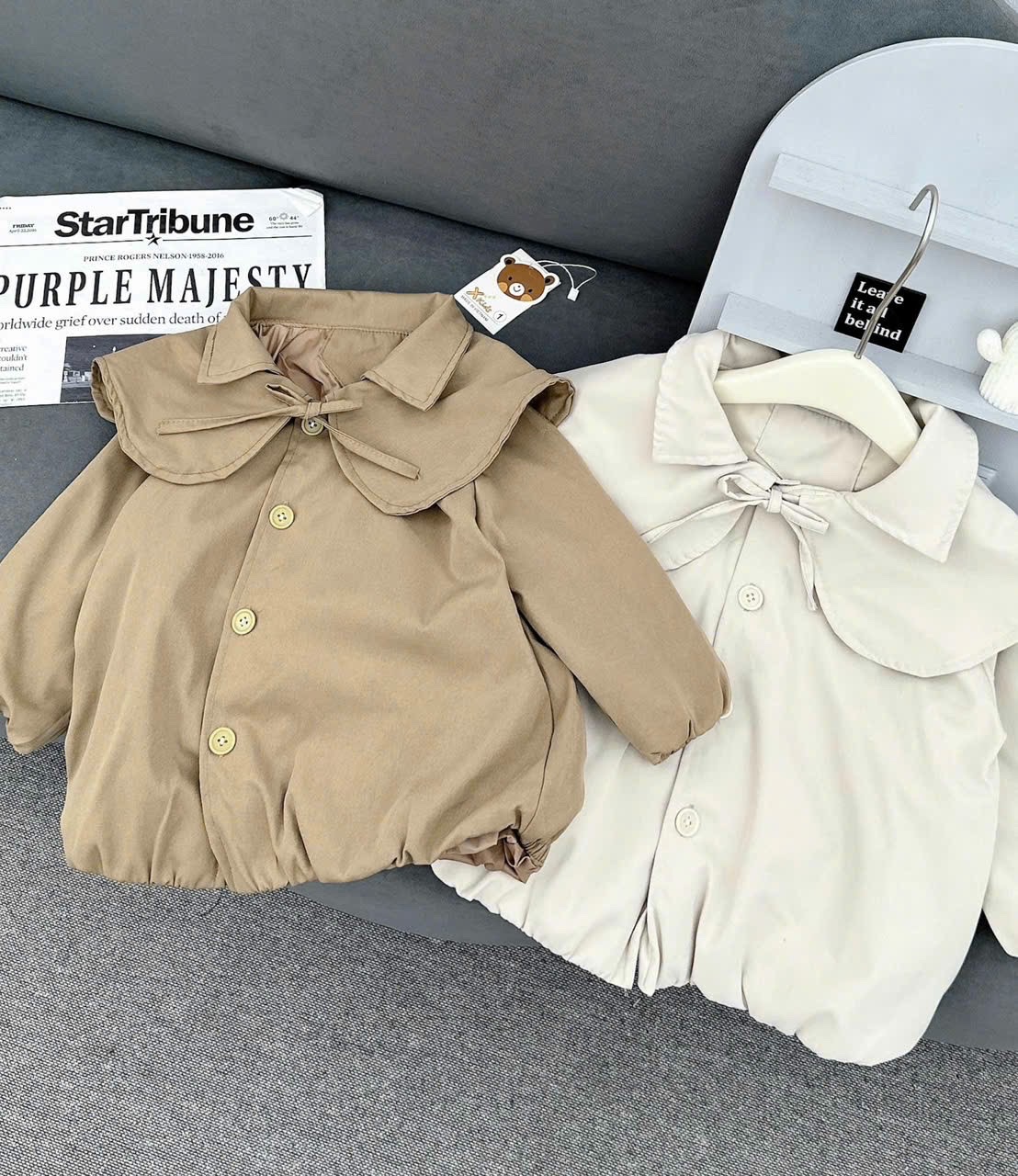 Áo khoác boom nâu kem cho bé gái