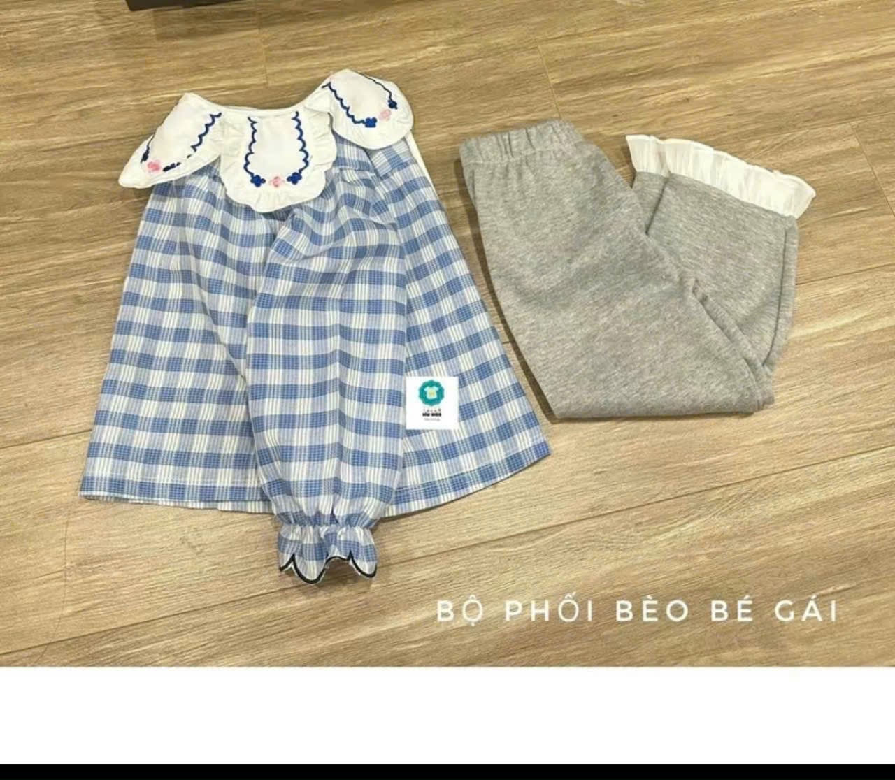 Sét áo kẻ caro babydoll quần legging xk bé gái