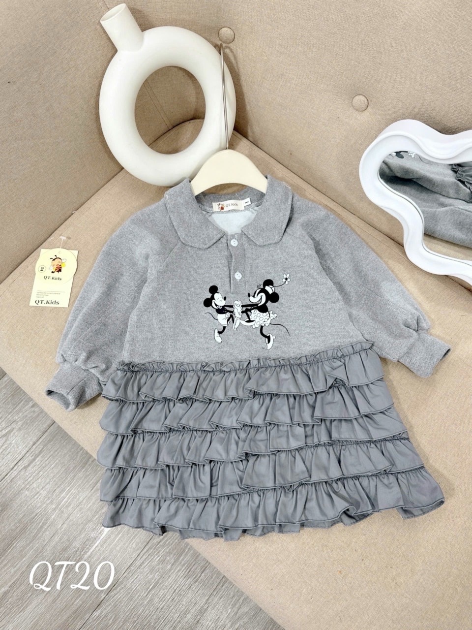 Váy tầng micky hồng ghi cho bé gái