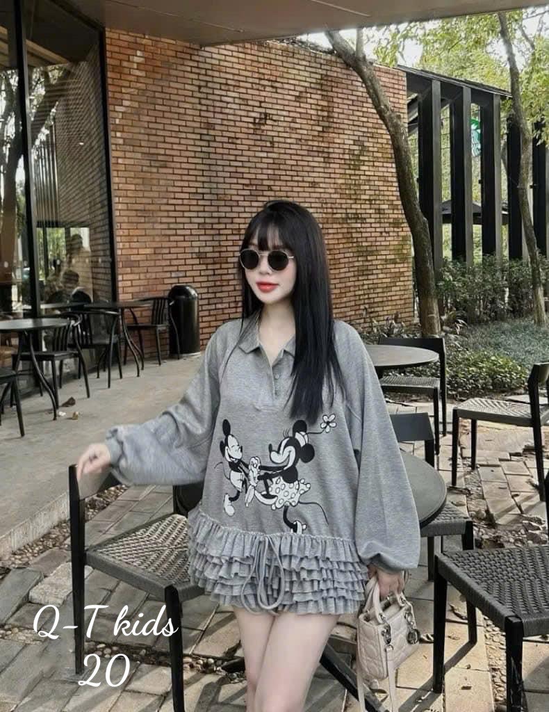 Váy tầng micky hồng ghi cho bé gái