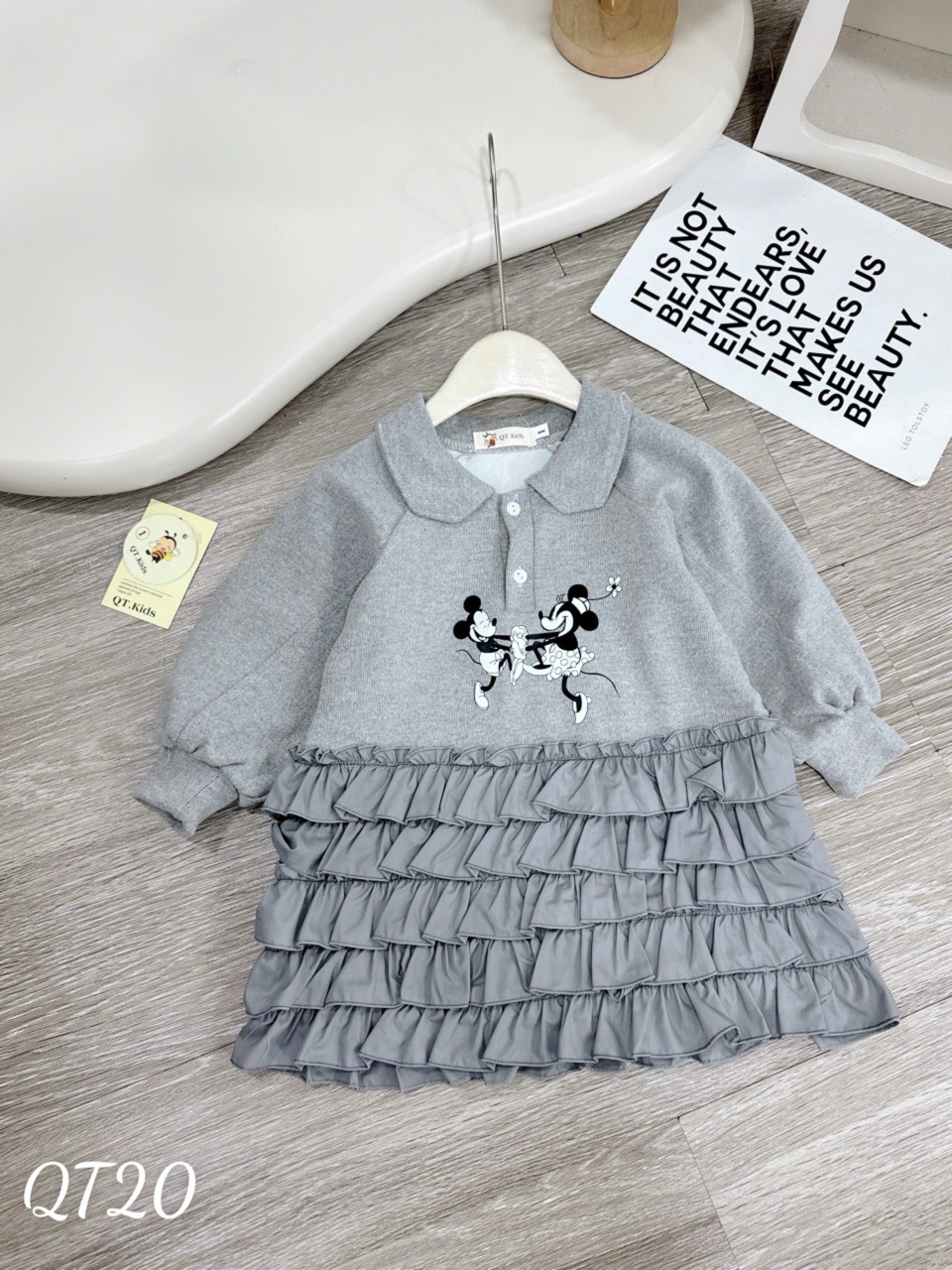Váy tầng micky hồng ghi cho bé gái
