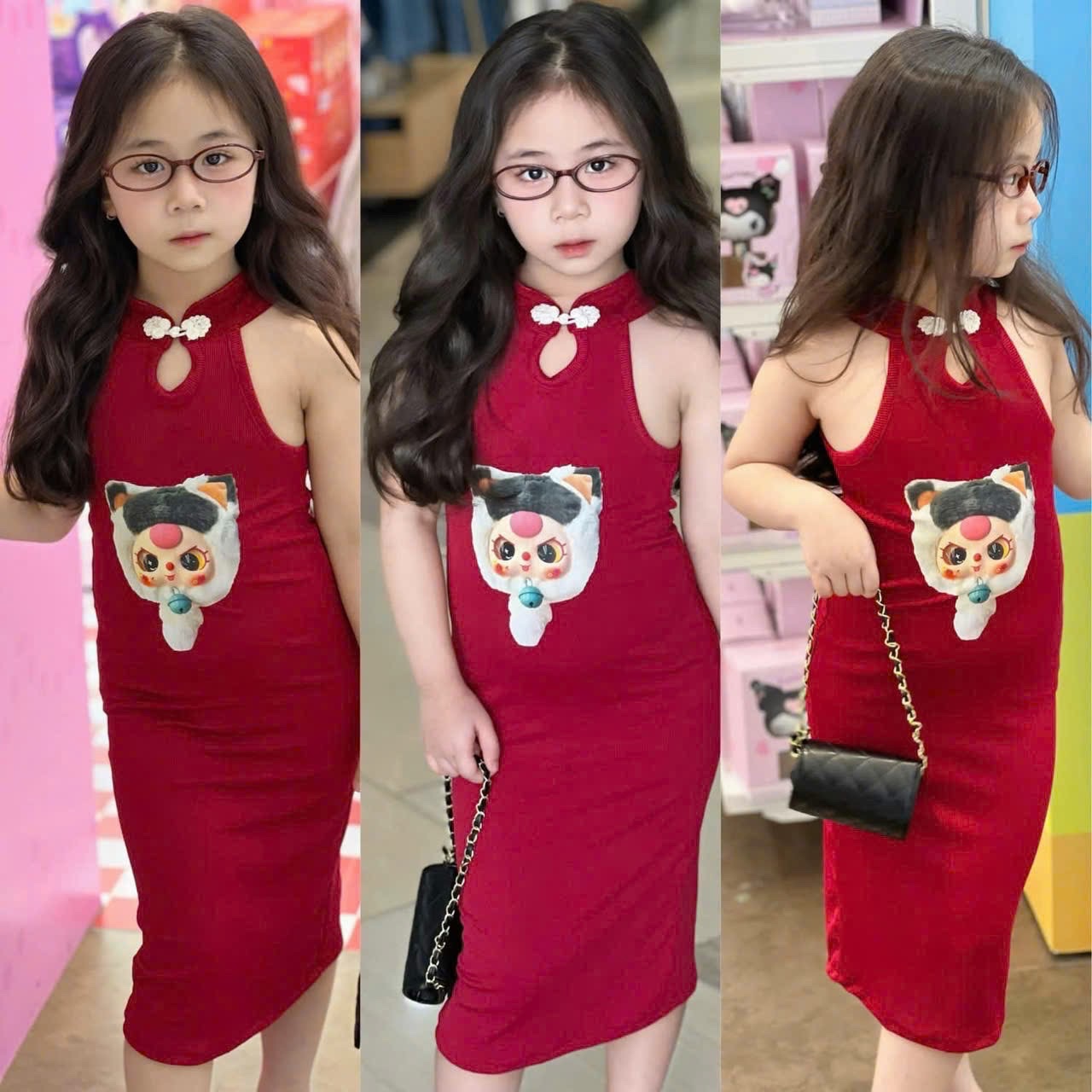 Váy đỏ baby three body bé gái