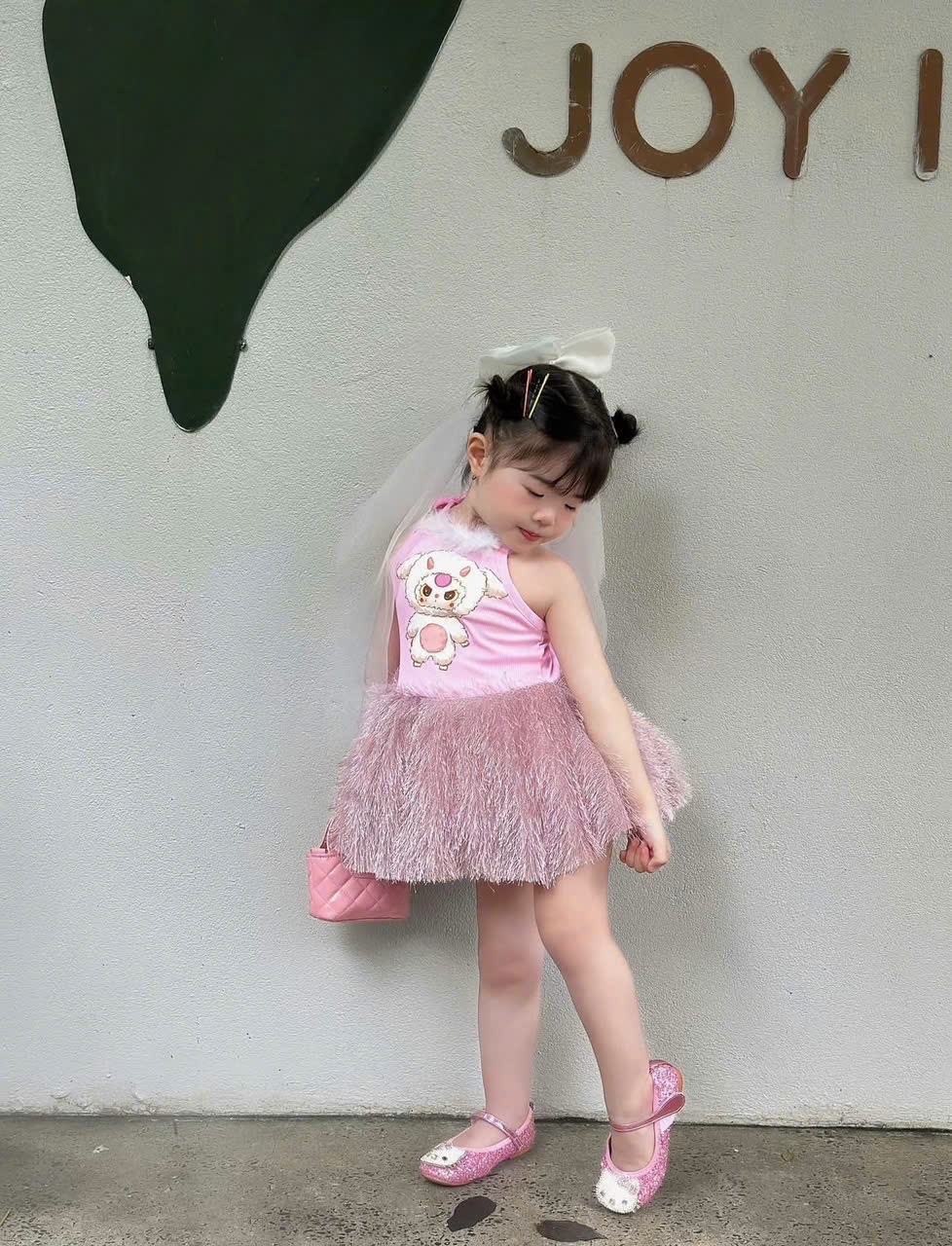 Váy cổ yếm baby three phối lông mịn bé gái