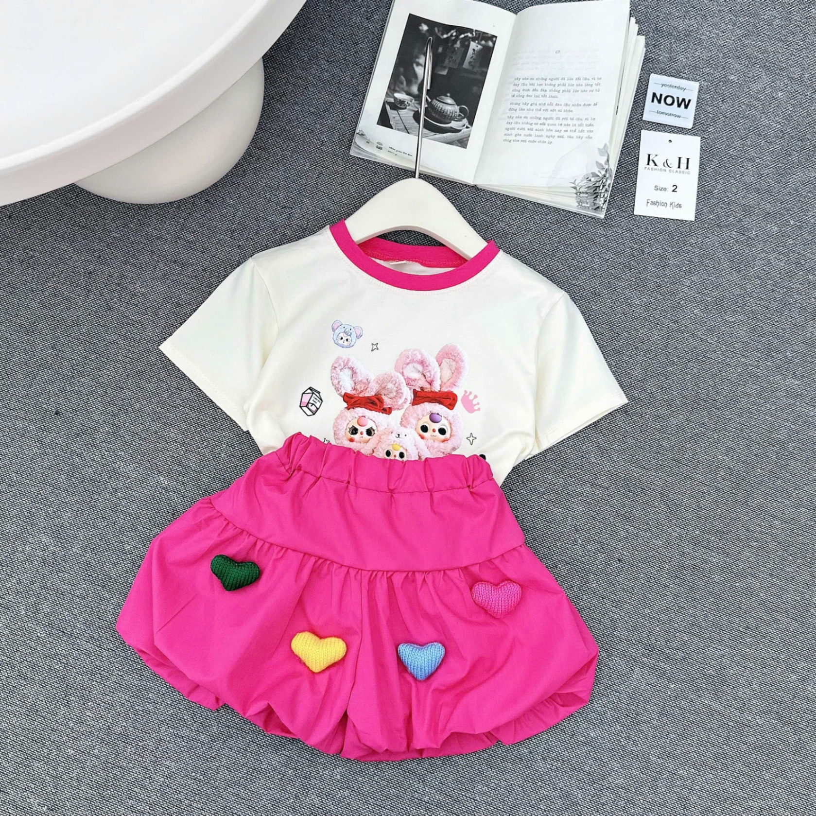 Sét áo babythree cv bồng hồng bé gái