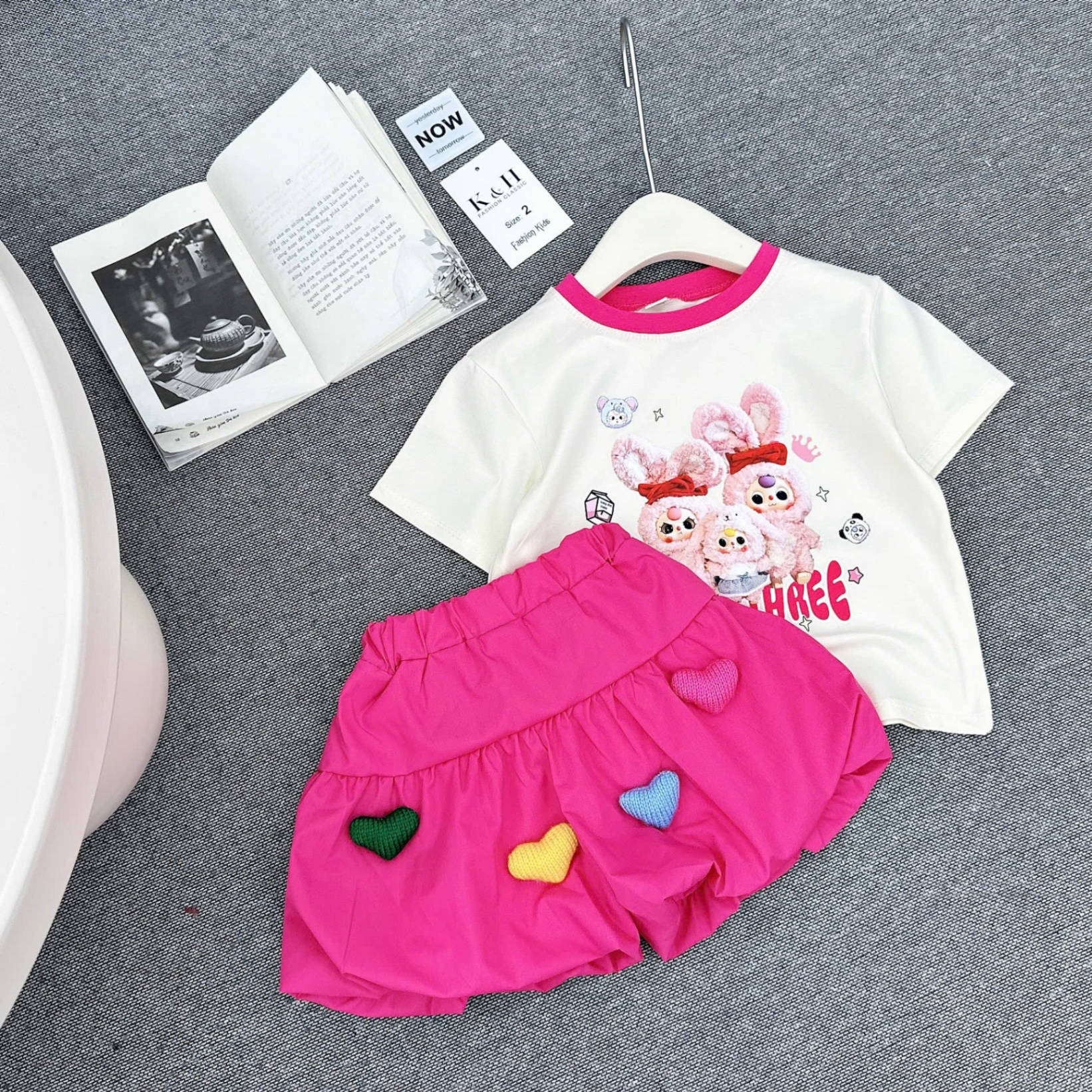 Sét áo babythree cv bồng hồng bé gái
