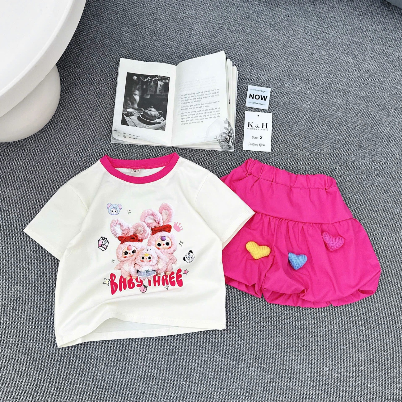 Sét áo babythree cv bồng hồng bé gái