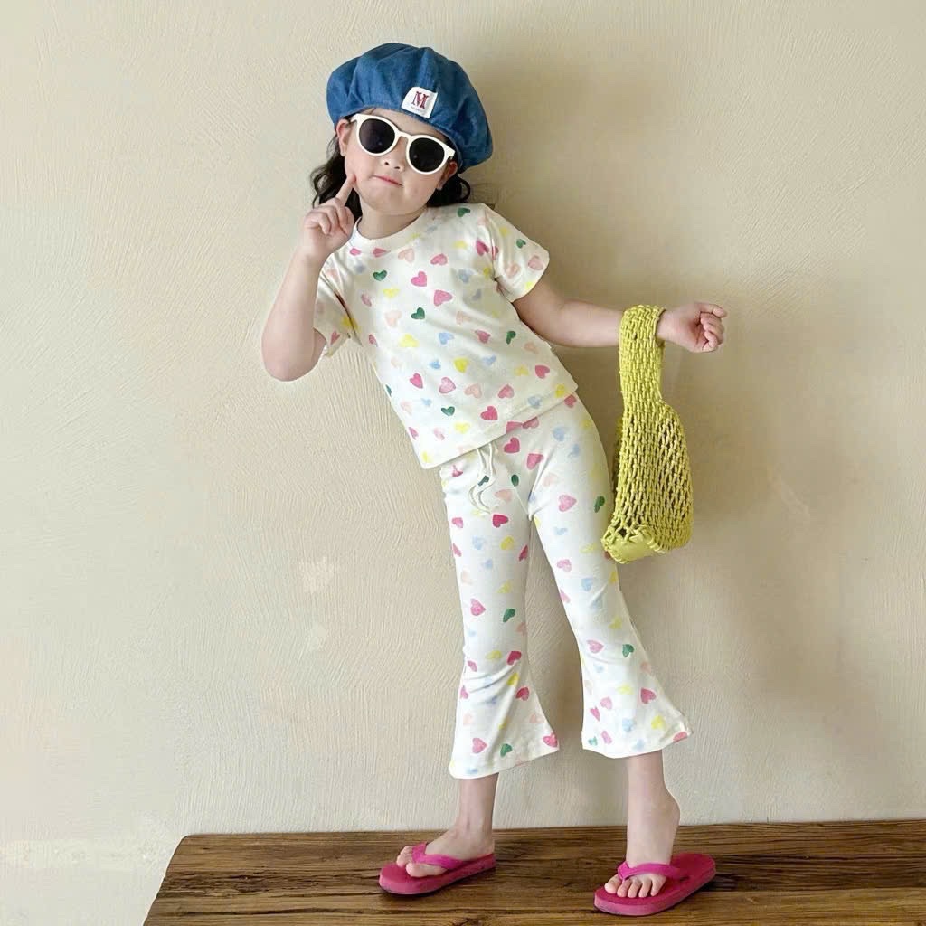 Sét áo cộc tay quần loe bé gái (3màu)