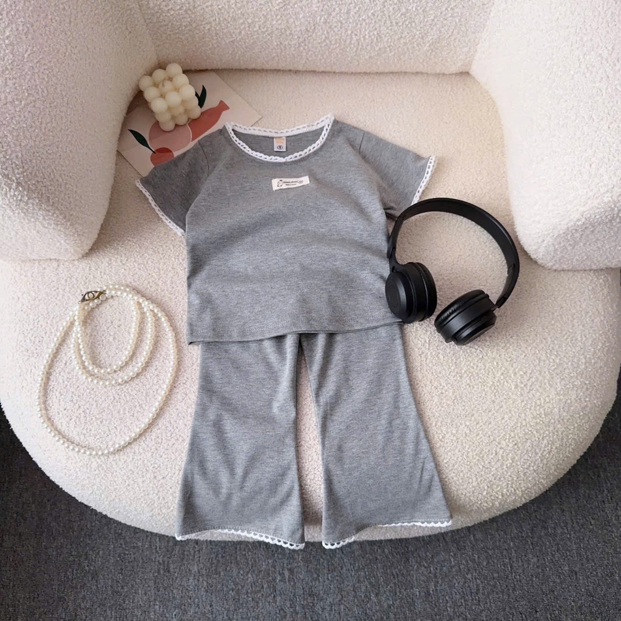 Sét áo cộc tay quần loe bé gái (3màu)