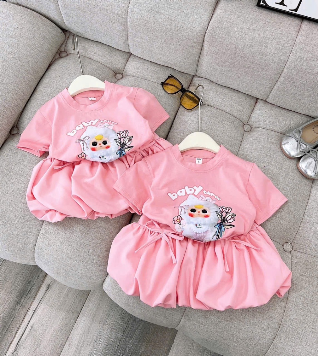 Sét bộ hồng babythree cv bồng bé gái