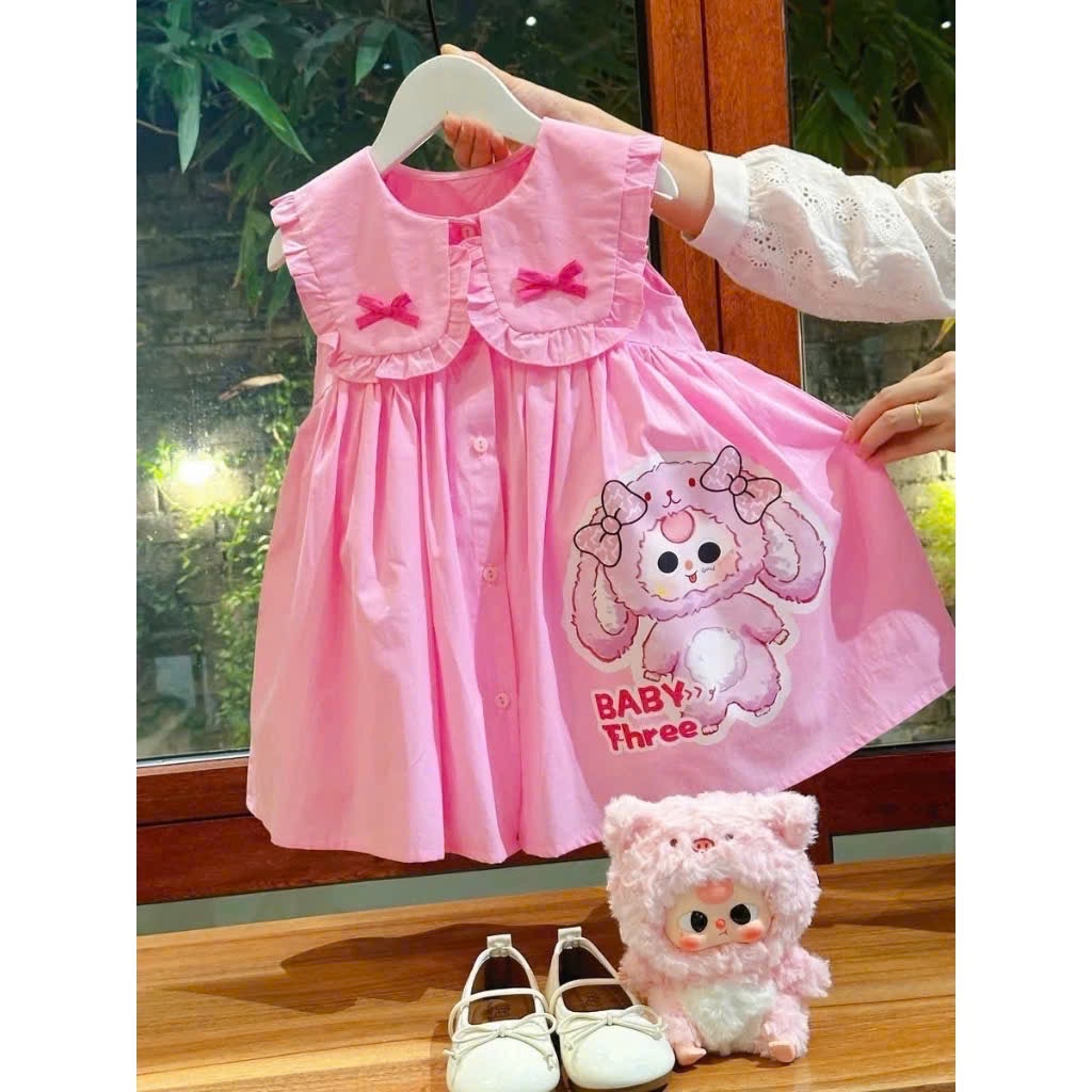 Váy babydoll baby three hồng bé gái