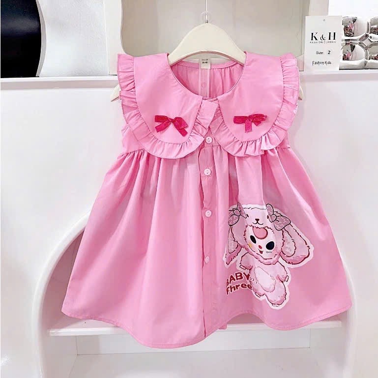 Váy babydoll baby three hồng bé gái