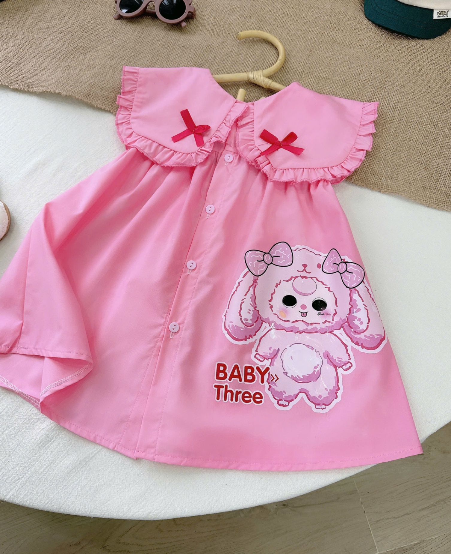 Váy babydoll baby three hồng bé gái