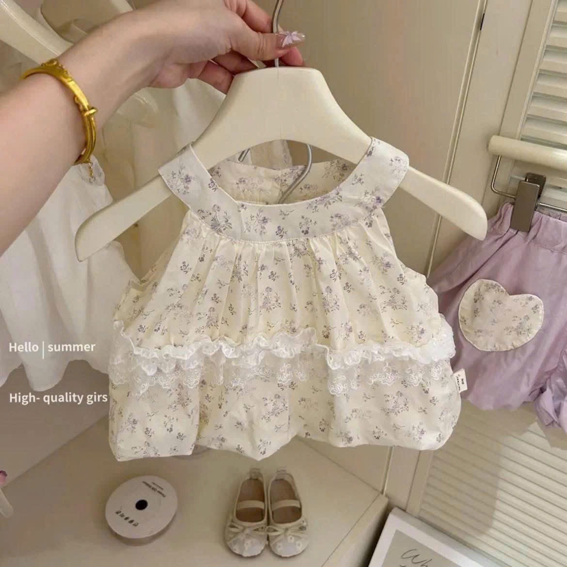 Sét áo hoa quần bồng tím xk bé gái