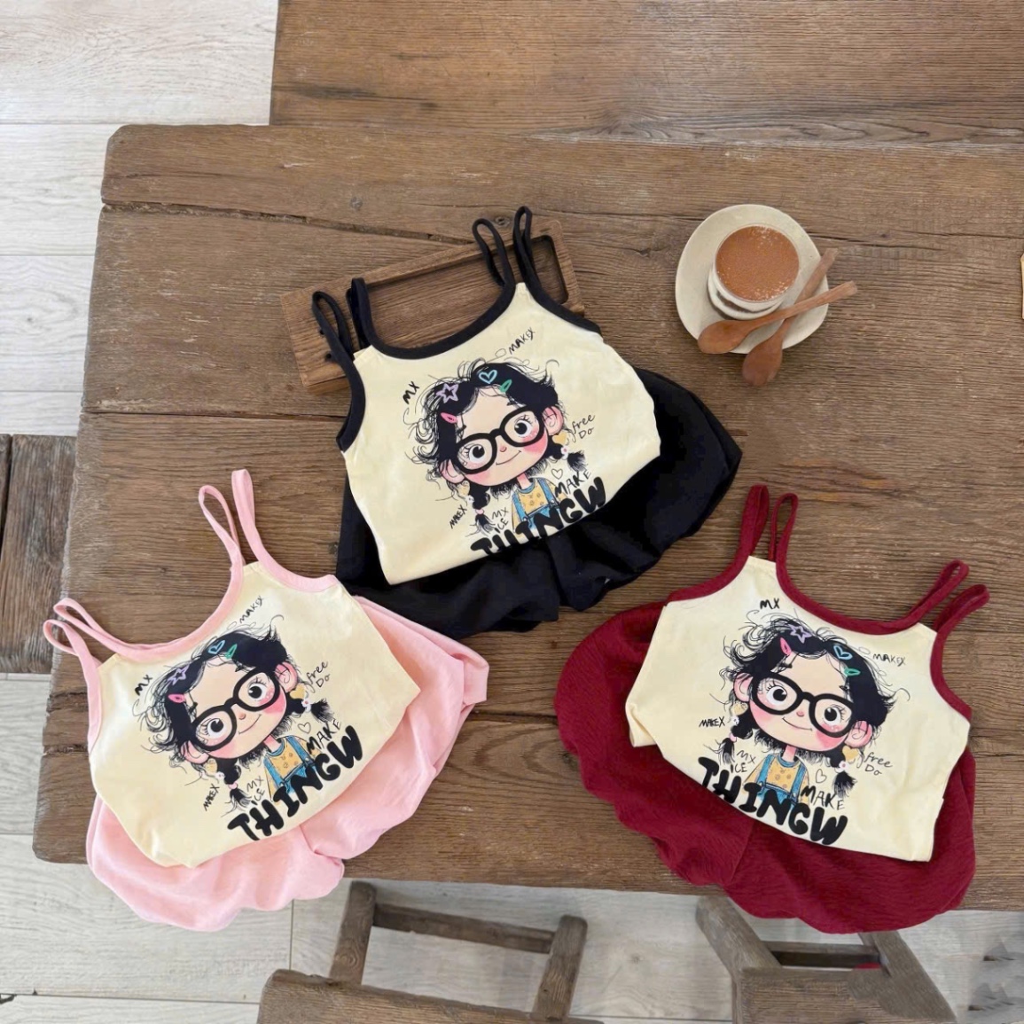 Bộ áo 2 dây hình quần bồng bé gái