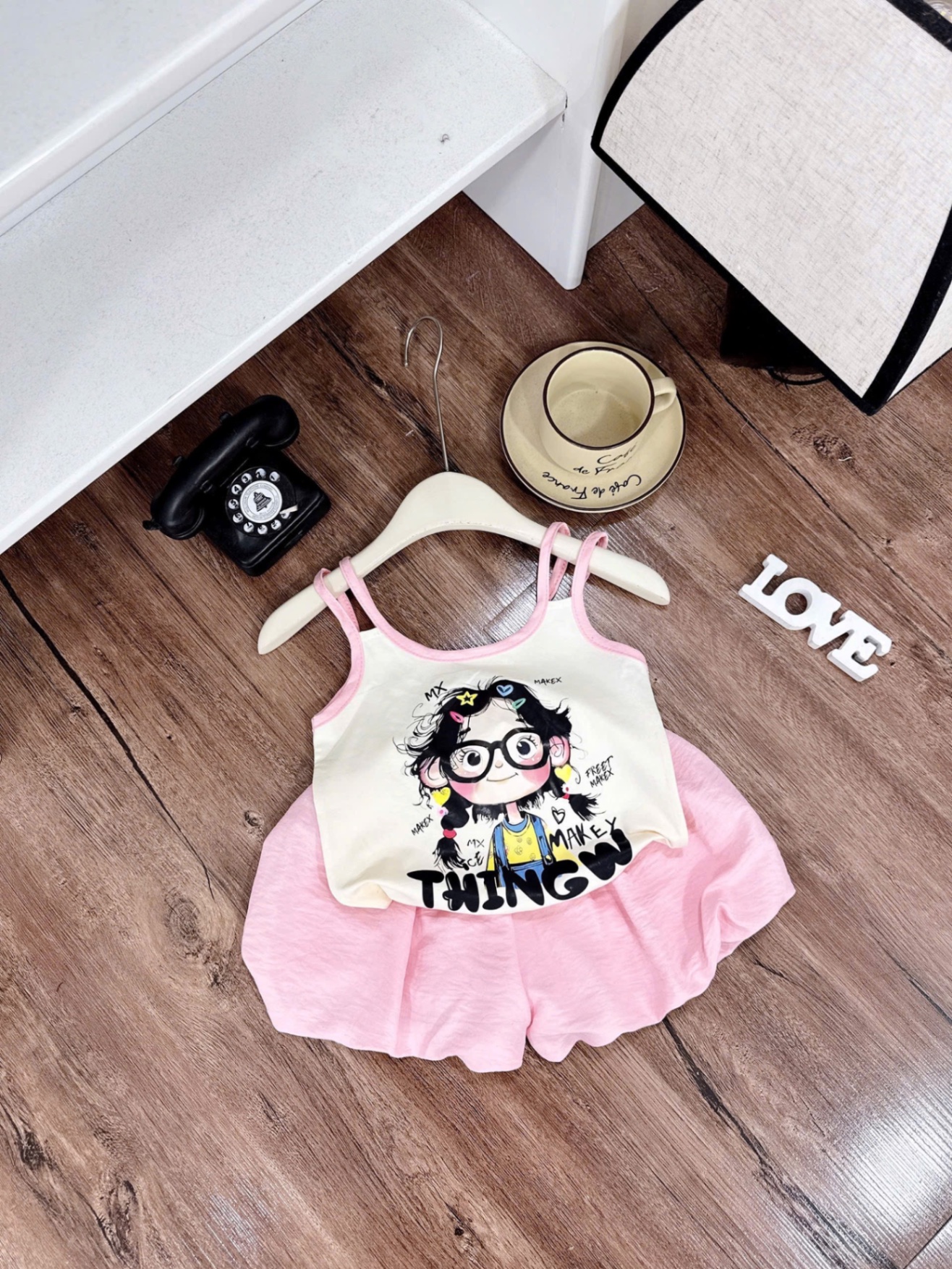Bộ áo 2 dây hình quần bồng bé gái