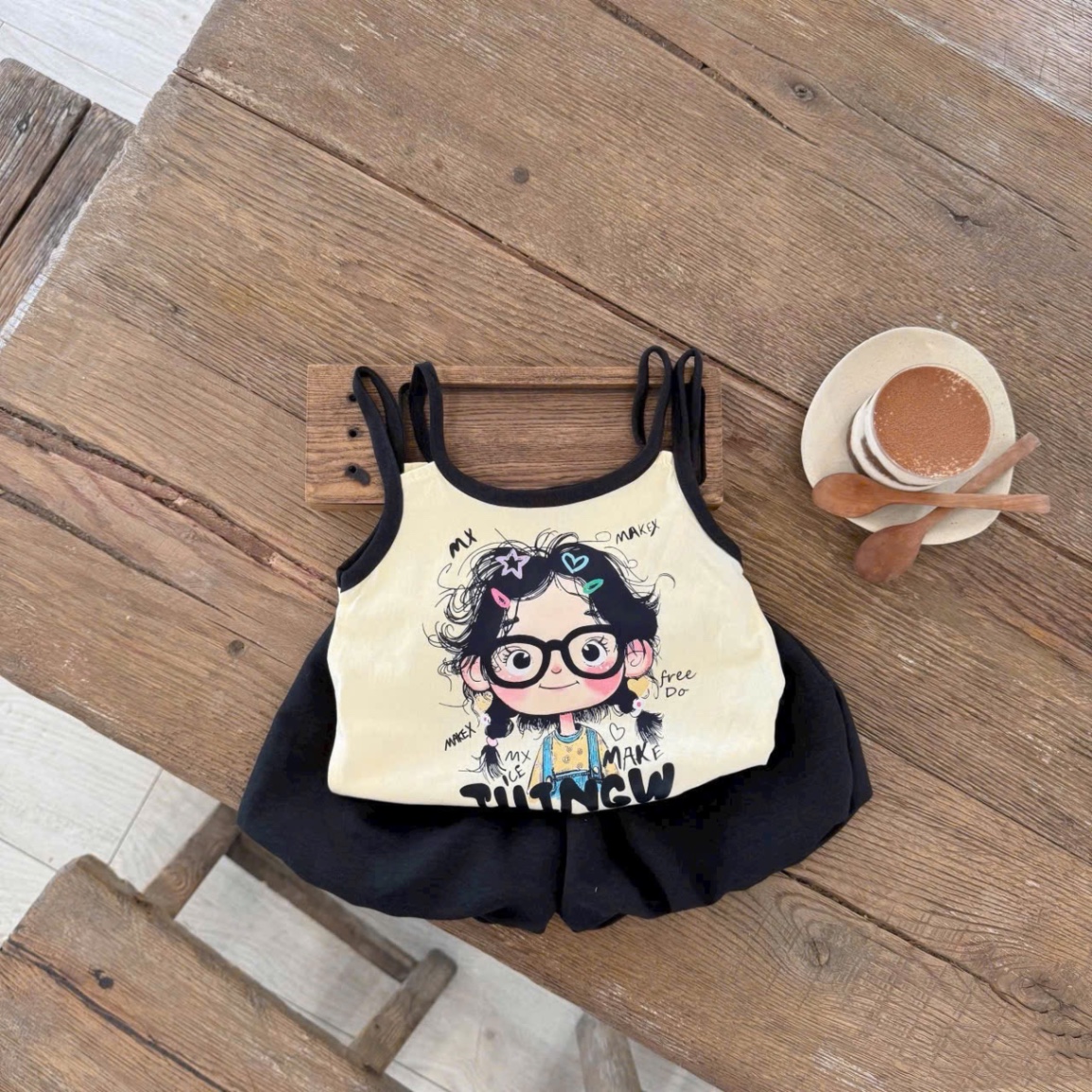 Bộ áo 2 dây hình quần bồng bé gái