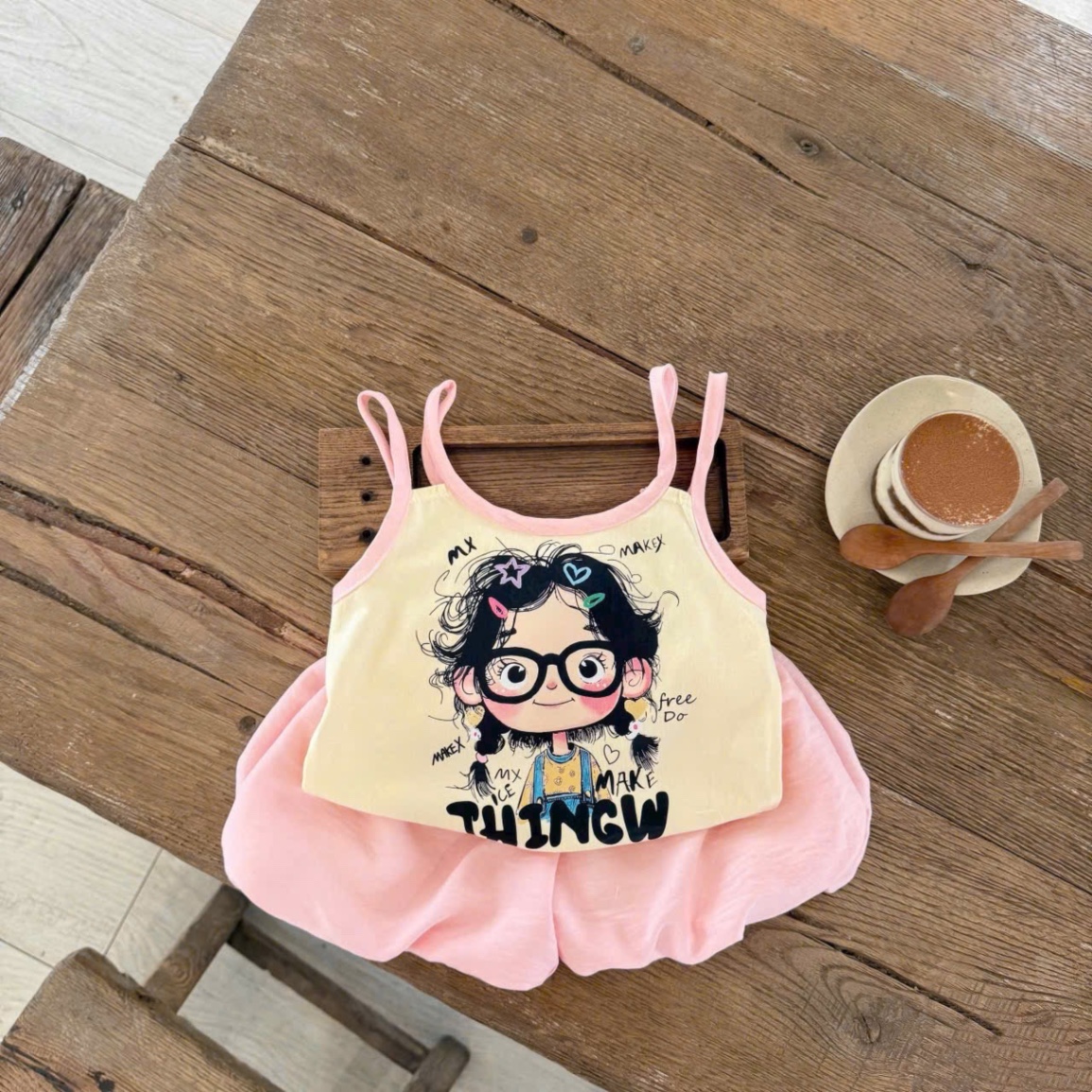 Bộ áo 2 dây hình quần bồng bé gái
