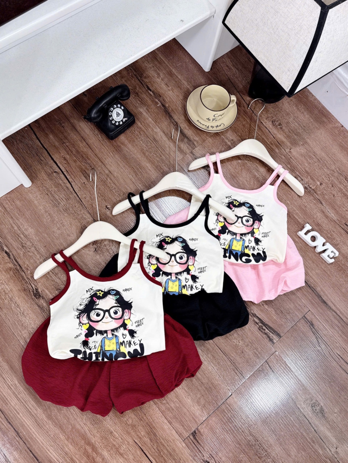 Bộ áo 2 dây hình quần bồng bé gái