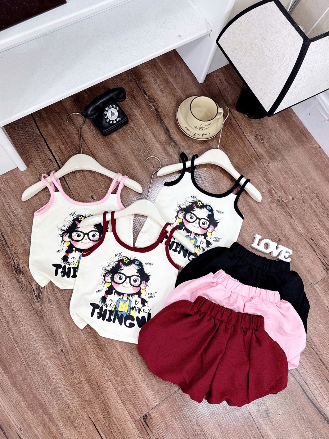 Bộ áo 2 dây hình quần bồng bé gái