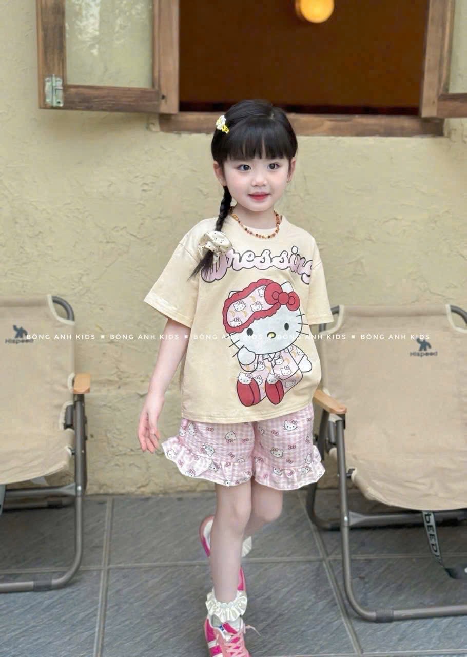 Sét bộ áo kitty quần viền bèo bé gái