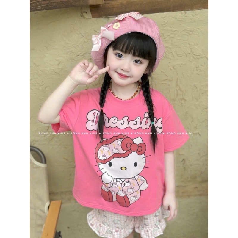 Sét bộ áo kitty quần viền bèo bé gái