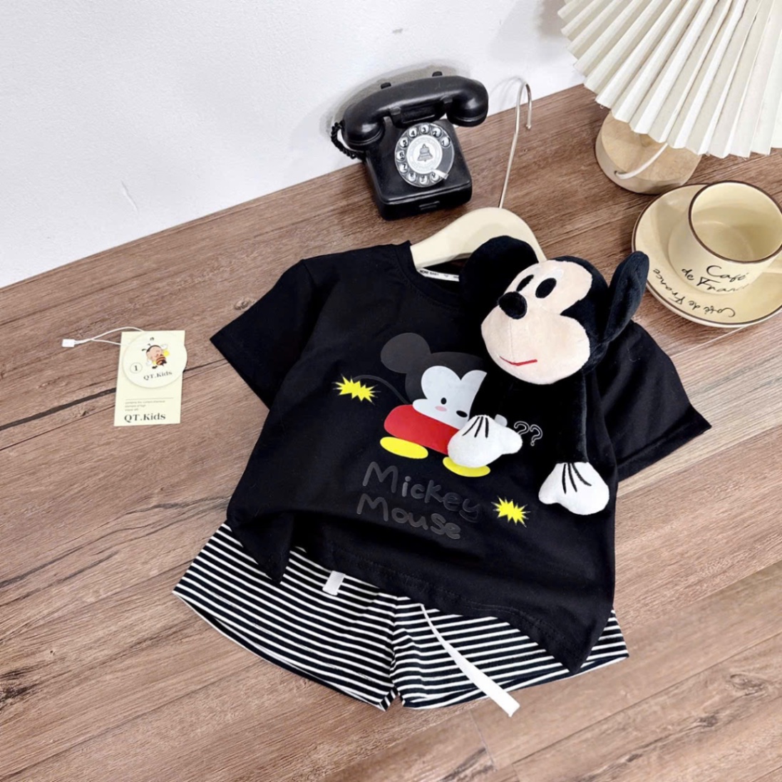 Sét bộ mickky quần sooc kẻ kèm miky to rời bé gái