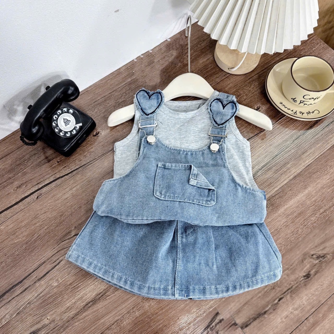 Sét 3 chi tiết bò croptop dây trái tim bé gái