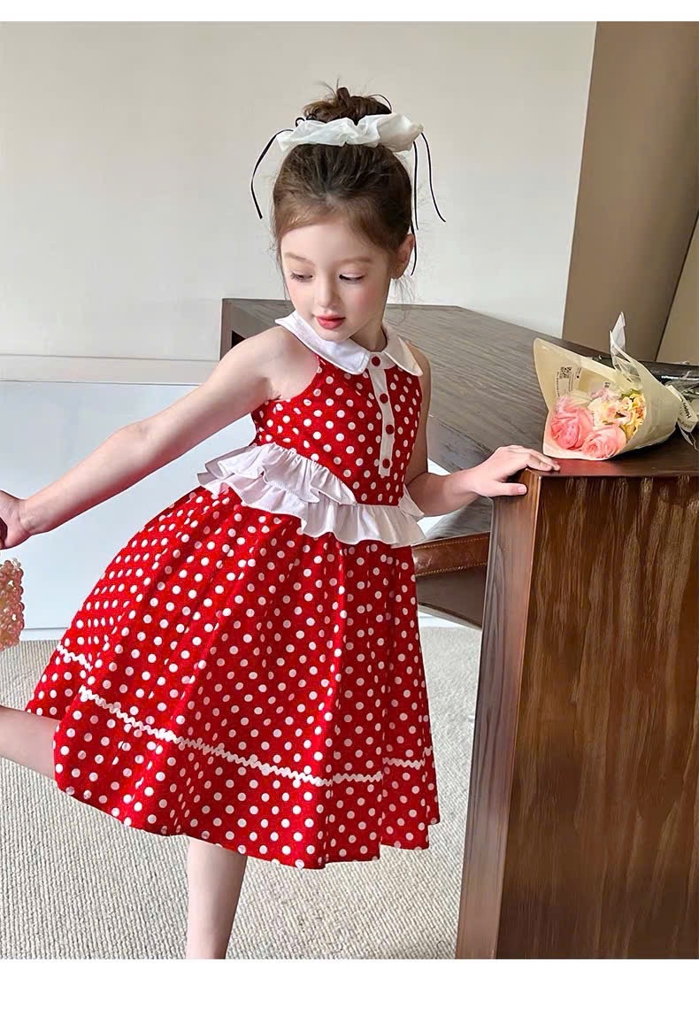Váy chấn bi đỏ mk bé gái