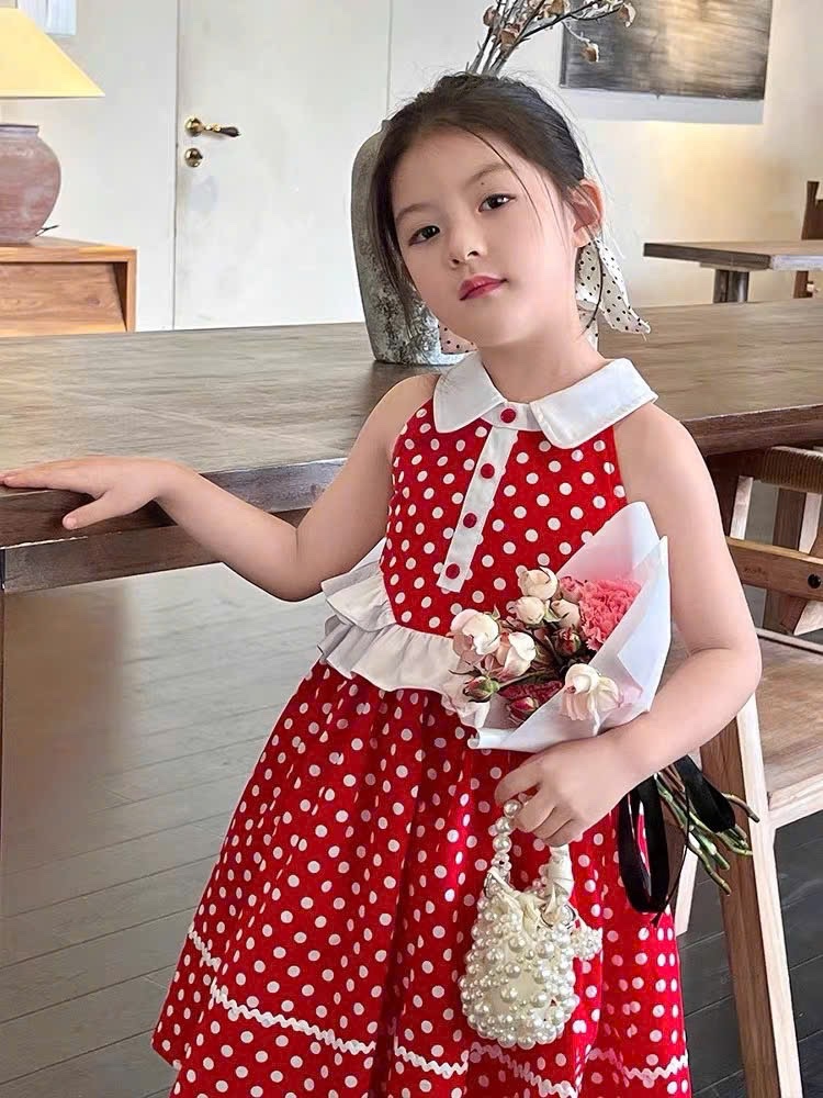 Váy chấn bi đỏ mk bé gái