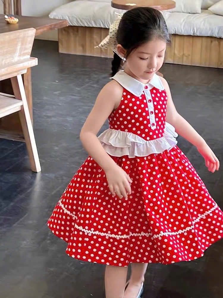 Váy chấn bi đỏ mk bé gái