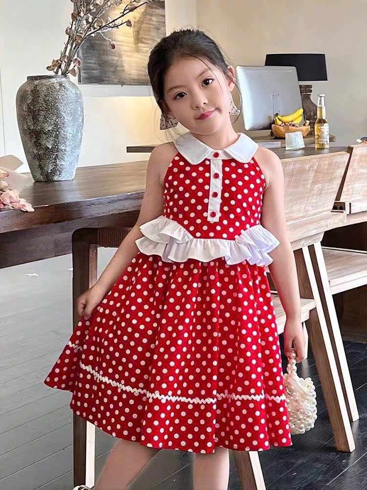 Váy chấn bi đỏ mk bé gái