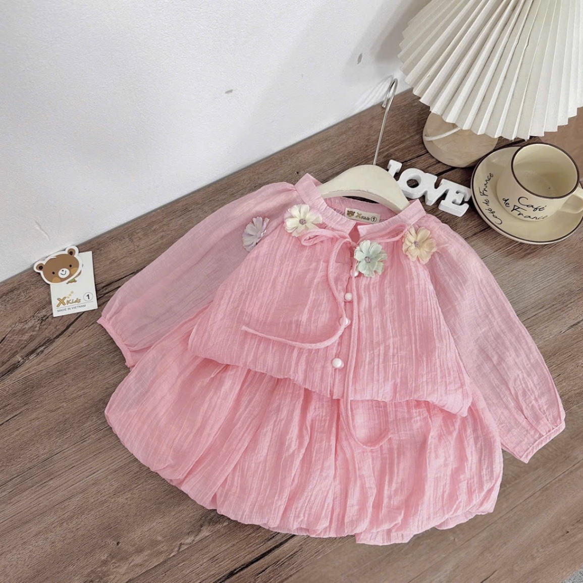 Sét 3 chi tiết hồng quần bồng xk bé gái