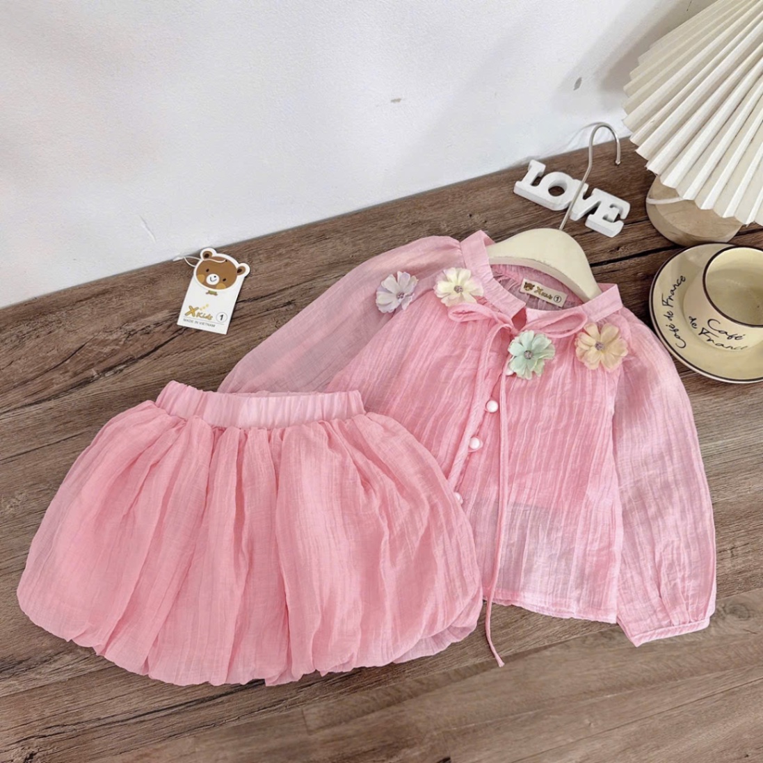 Sét 3 chi tiết hồng quần bồng xk bé gái