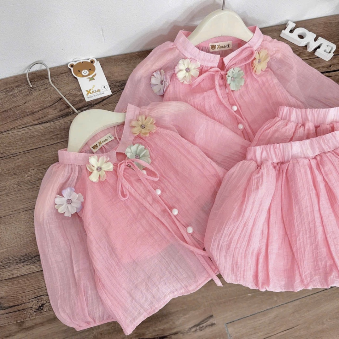 Sét 3 chi tiết hồng quần bồng xk bé gái