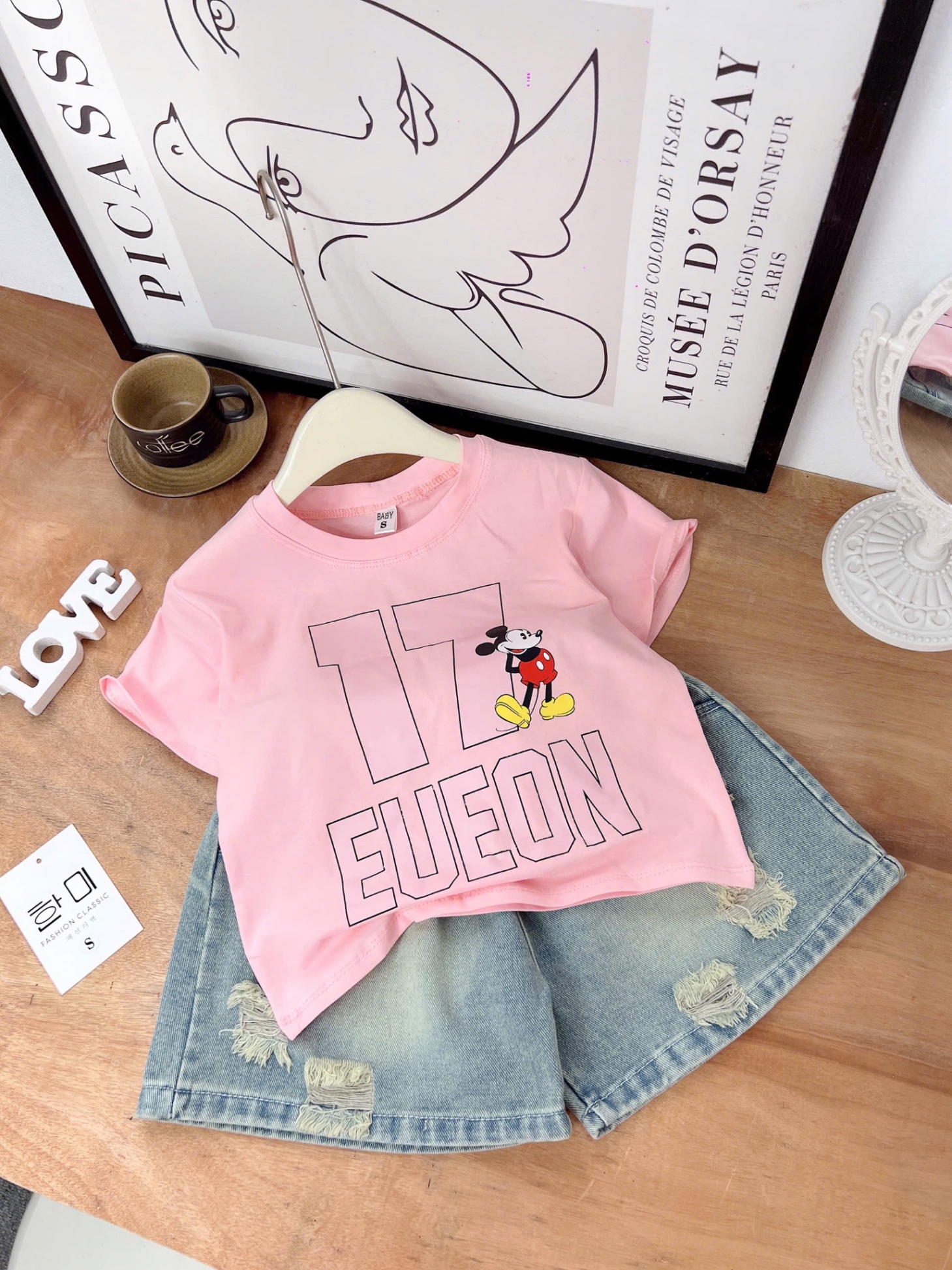 Sét áo hồng số 17 quần sooc đùi bé gái