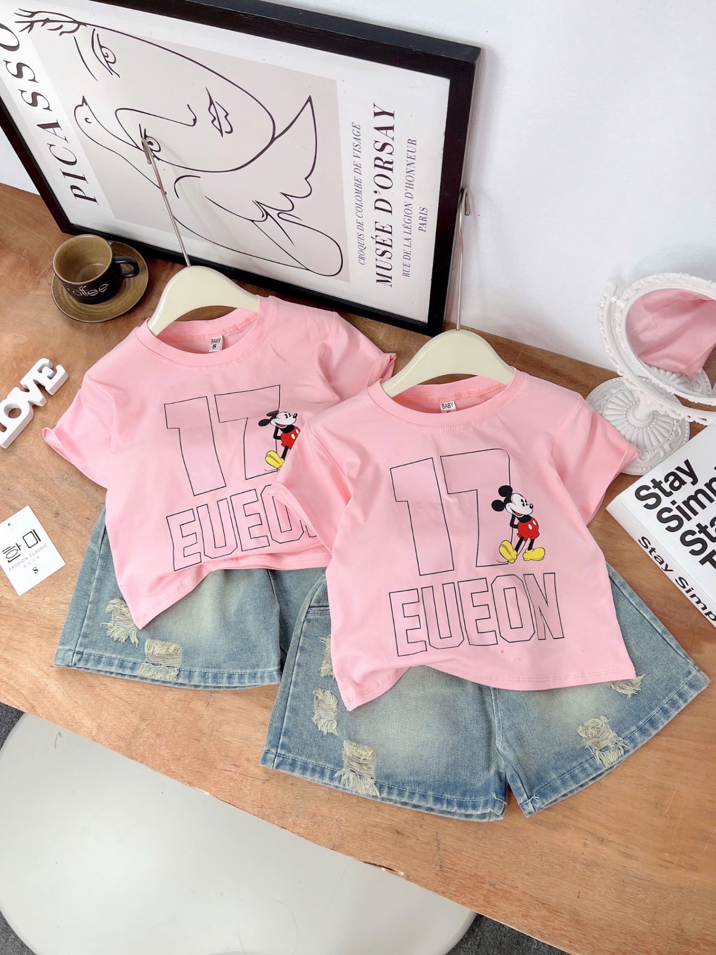 Sét áo hồng số 17 quần sooc đùi bé gái