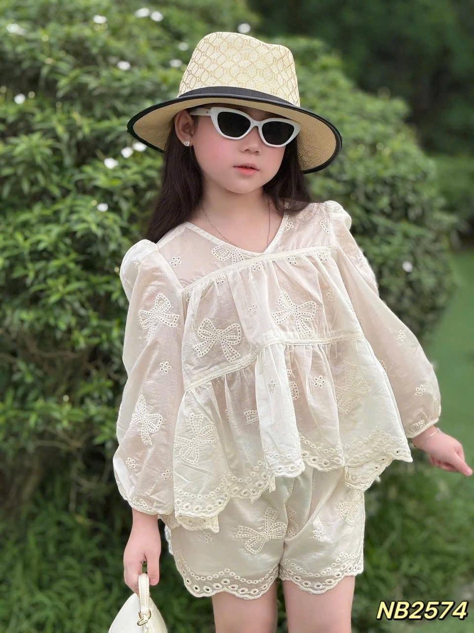 Sét bộ ren dài tay quần sooc bé gái