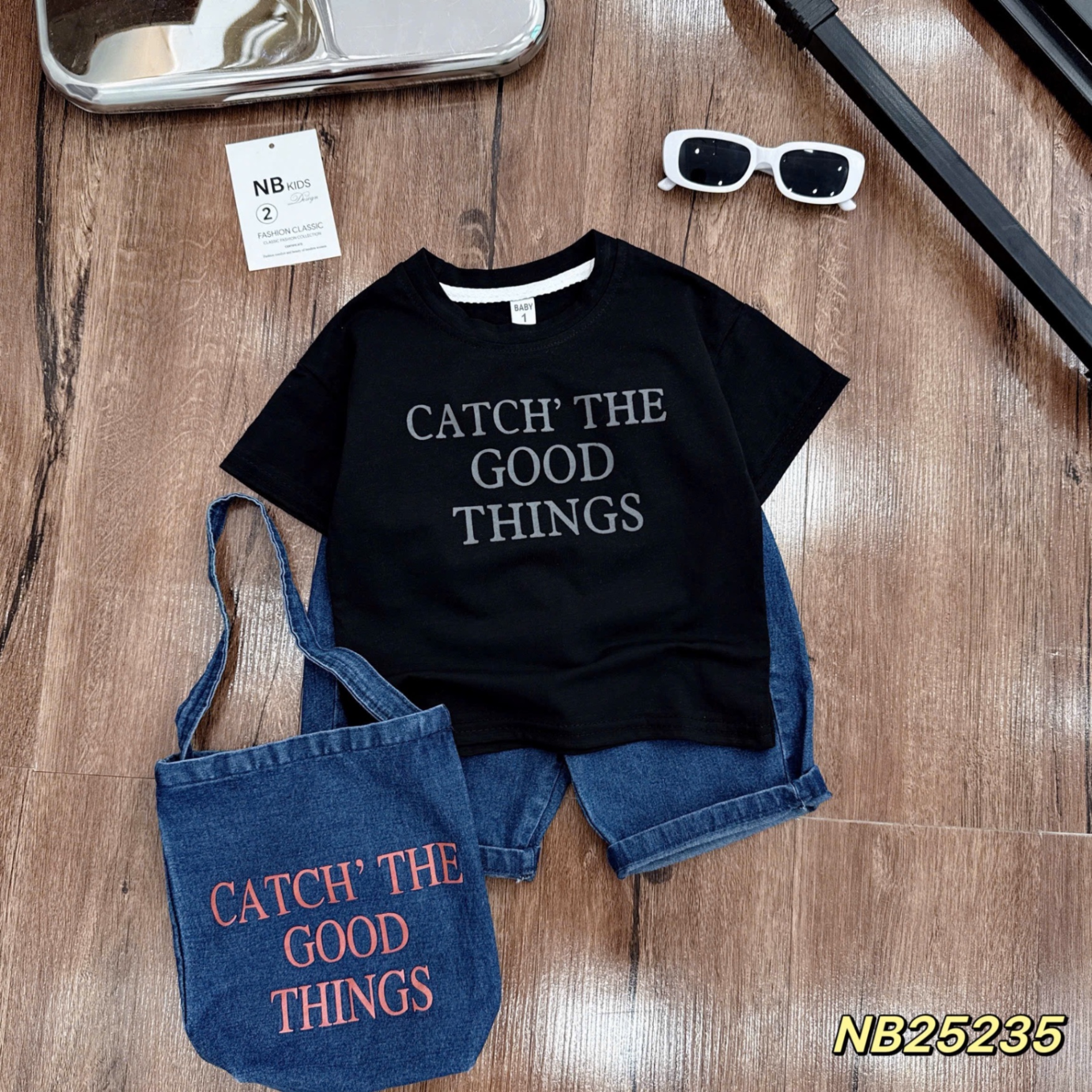Sét bộ 3 chi tiết good thing quần bò bé gái