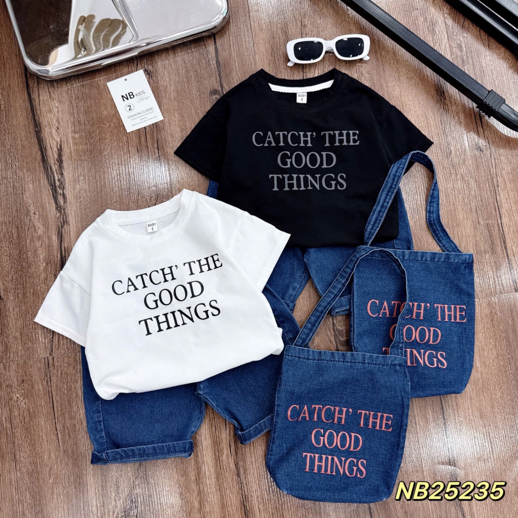 Sét bộ 3 chi tiết good thing quần bò bé gái