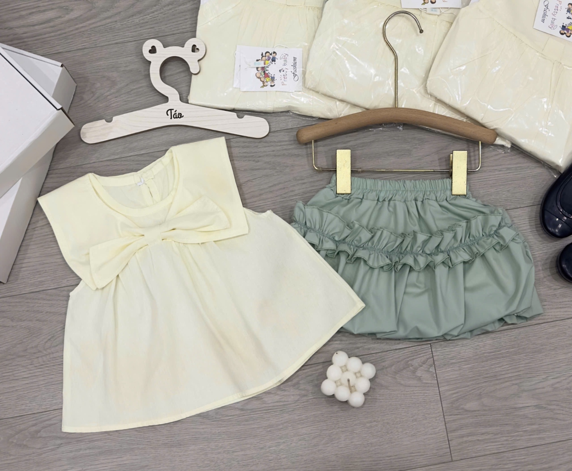 Sét áo babydoll cv xanh lơ bé gái