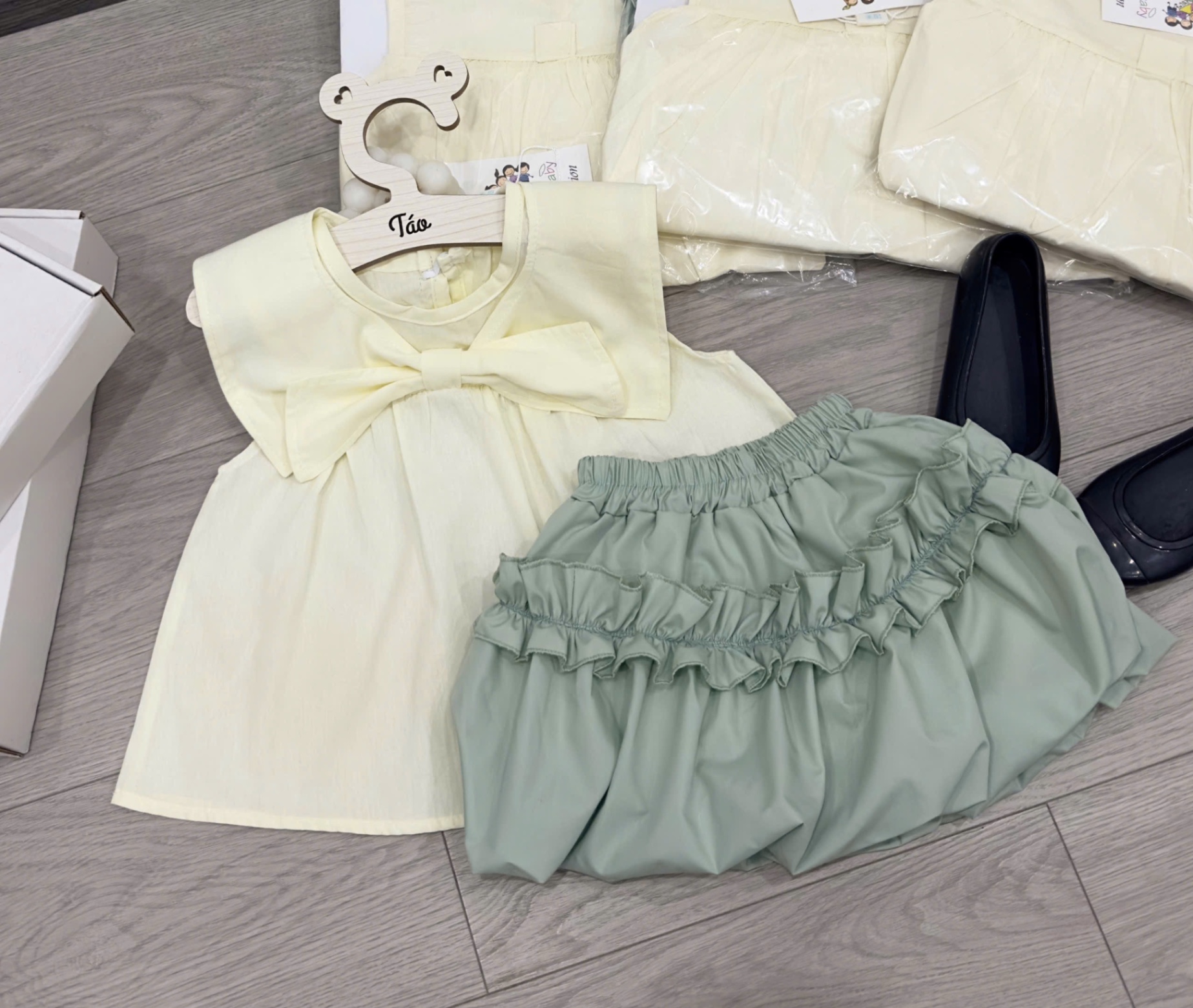 Sét áo babydoll cv xanh lơ bé gái