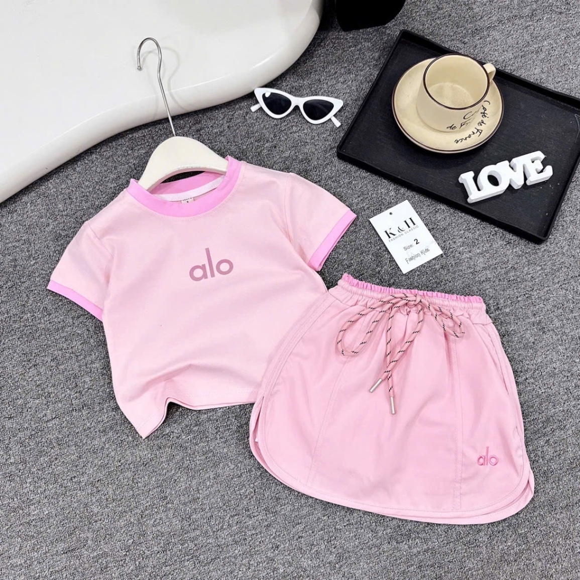 Bộ alo hồng xám bé gái