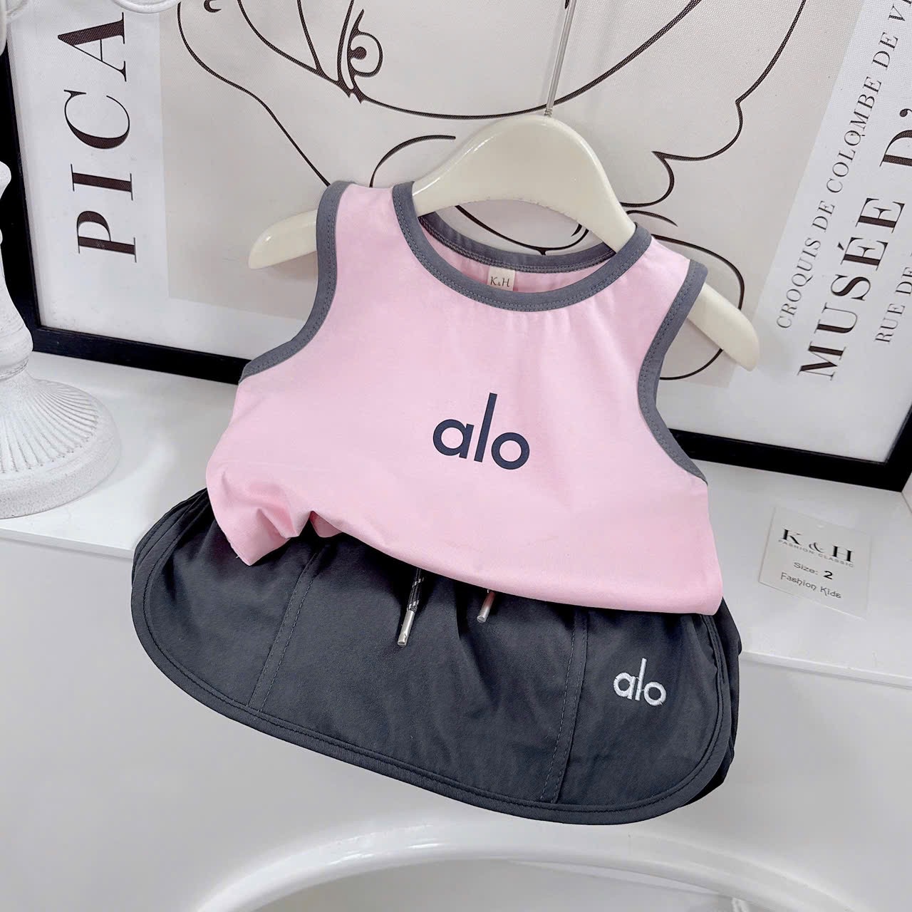 Bộ alo hồng xám bé gái