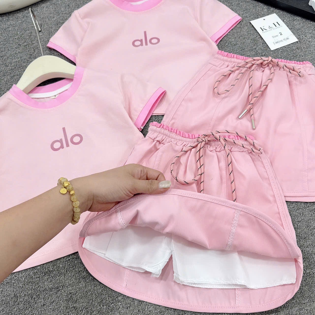 Bộ alo hồng xám bé gái