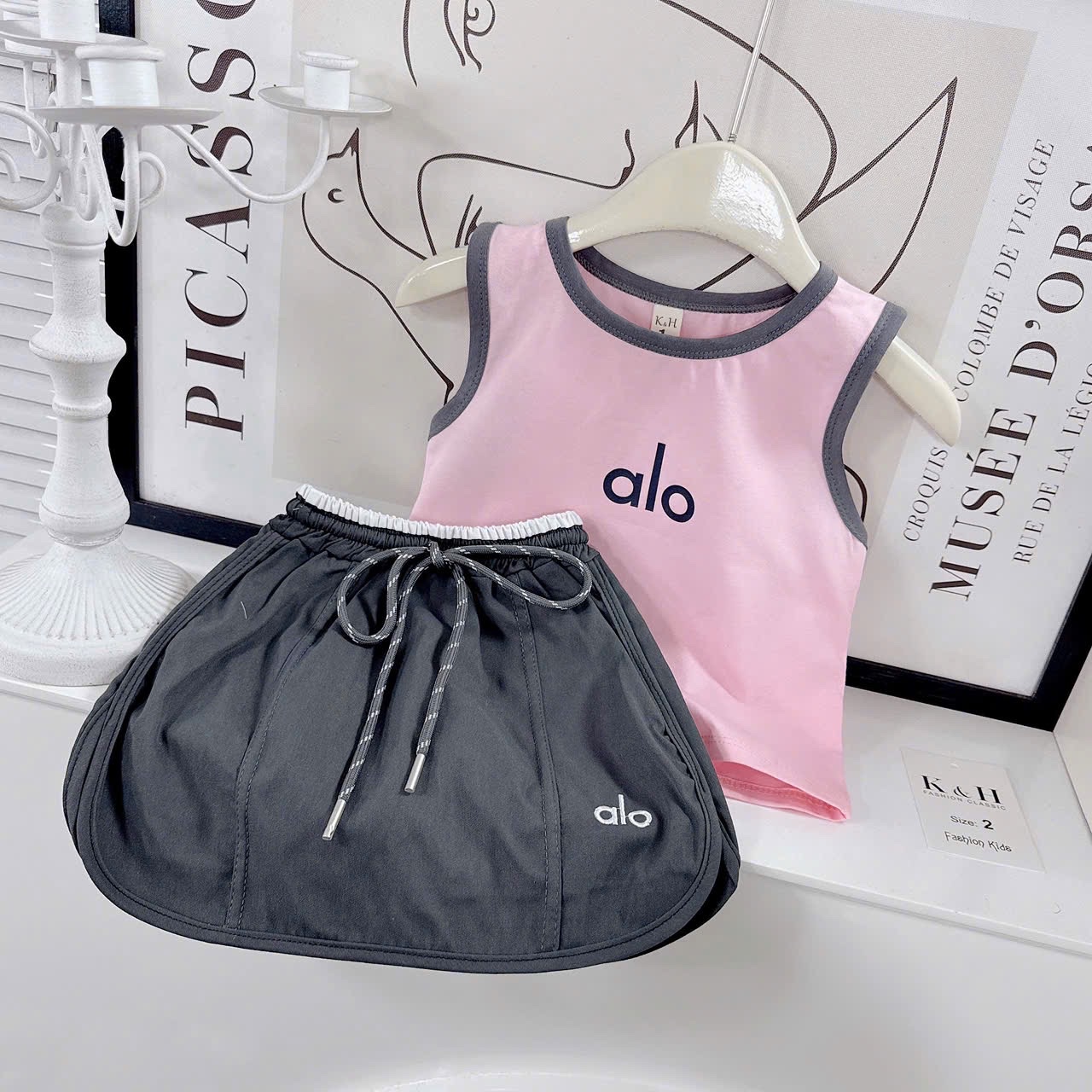 Bộ alo hồng xám bé gái