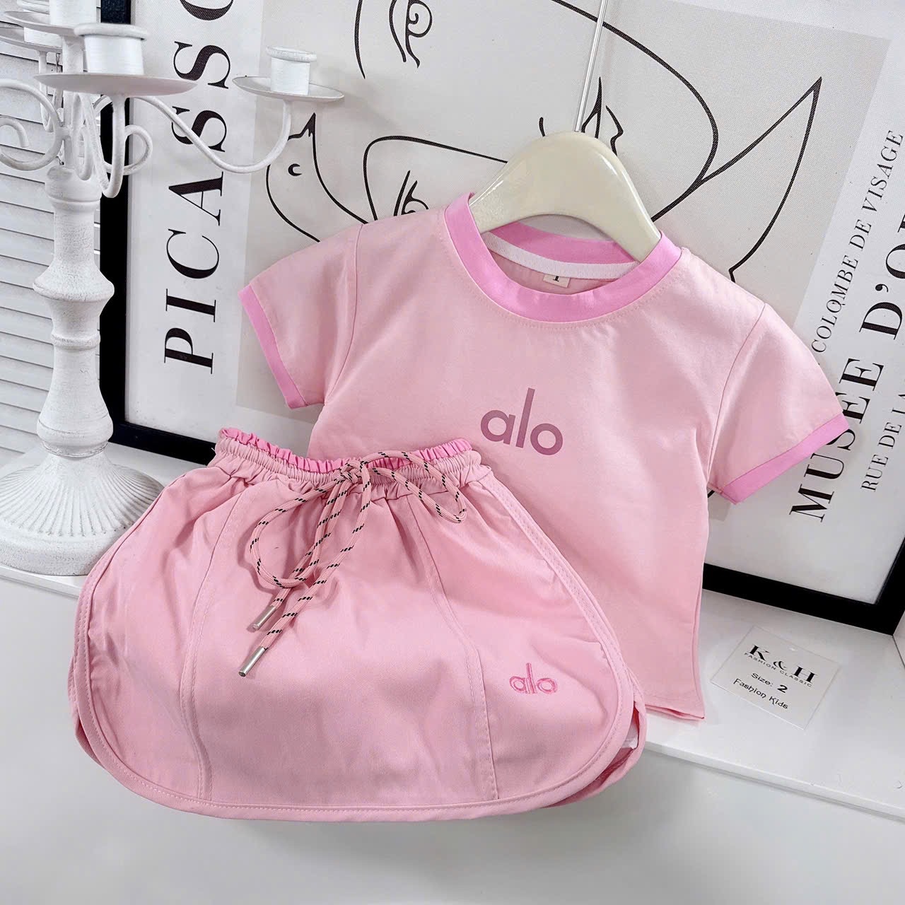 Bộ alo hồng xám bé gái