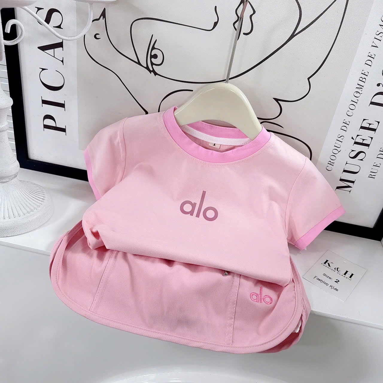 Bộ alo hồng xám bé gái